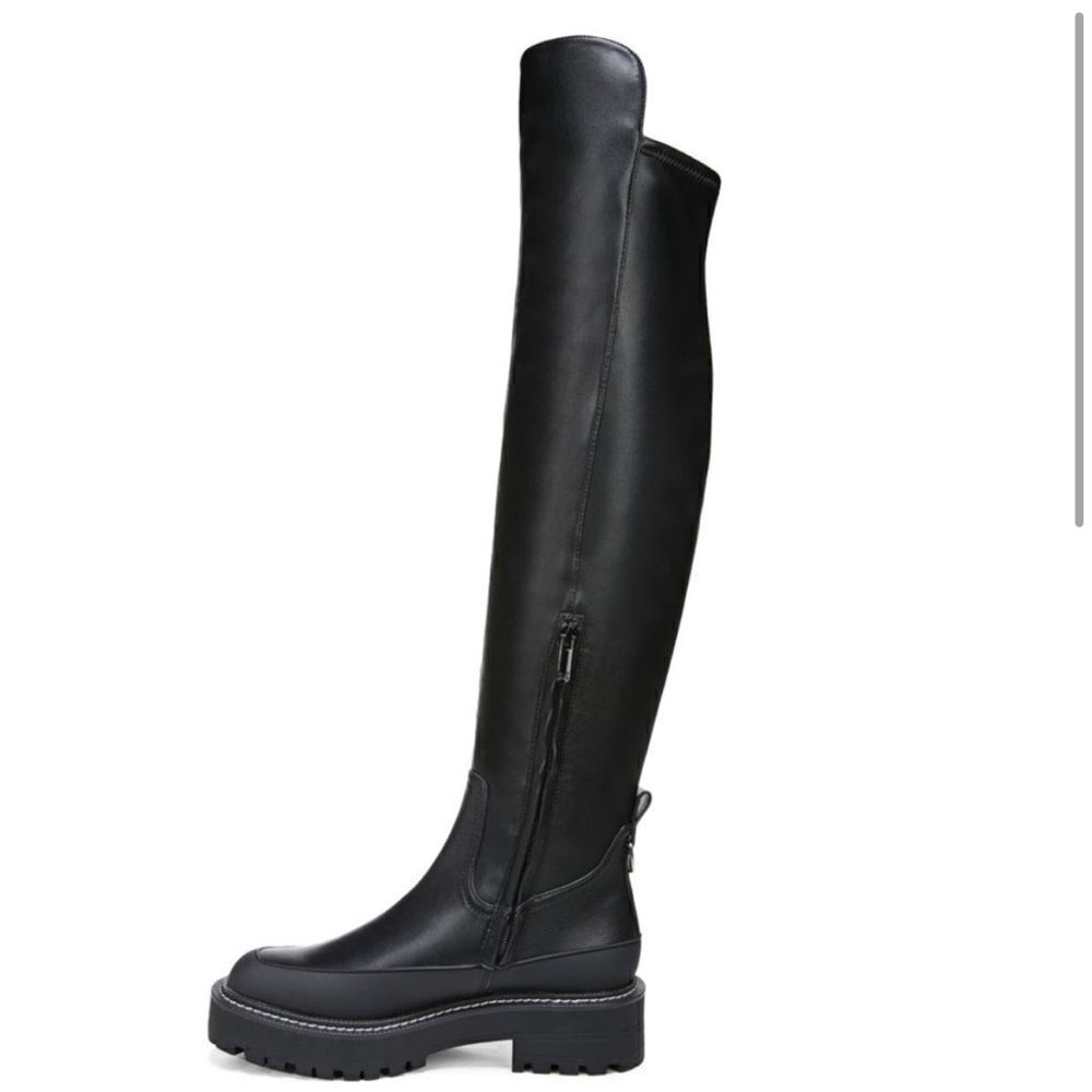 Sam Edelman Lerue Over The Knee Stretch Side Zip Lug Combat Boots Black NWOB - Picture 3 of 13